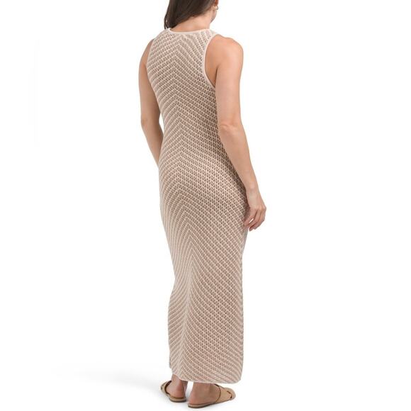 House Of Harlow 1960 NWT Chevron Crochet Knit Ivory Khaki Maxi Dress Size M - Picture 2 of 12